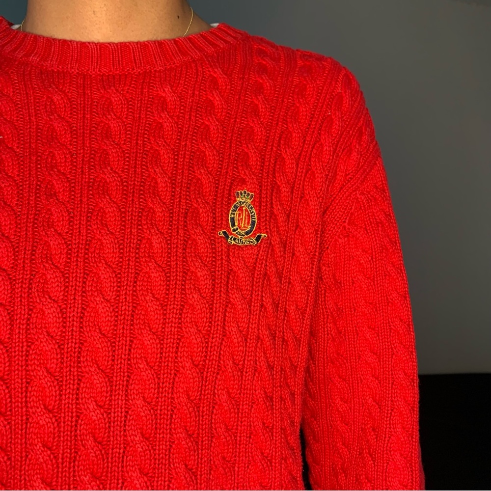 Vintage Ralph Lauren Red Cable Knitted Crewneck.